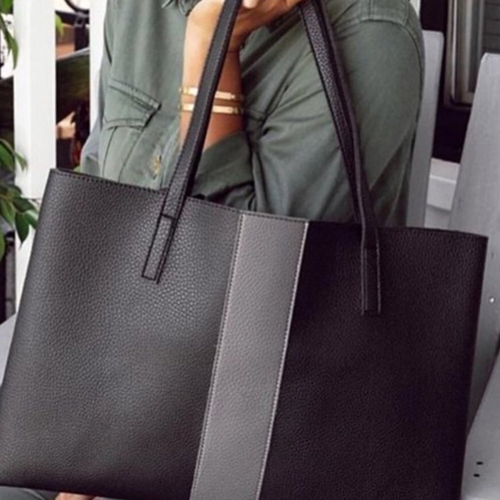 Vince Camuto Vegan Leather Black And Gray Tote Bag